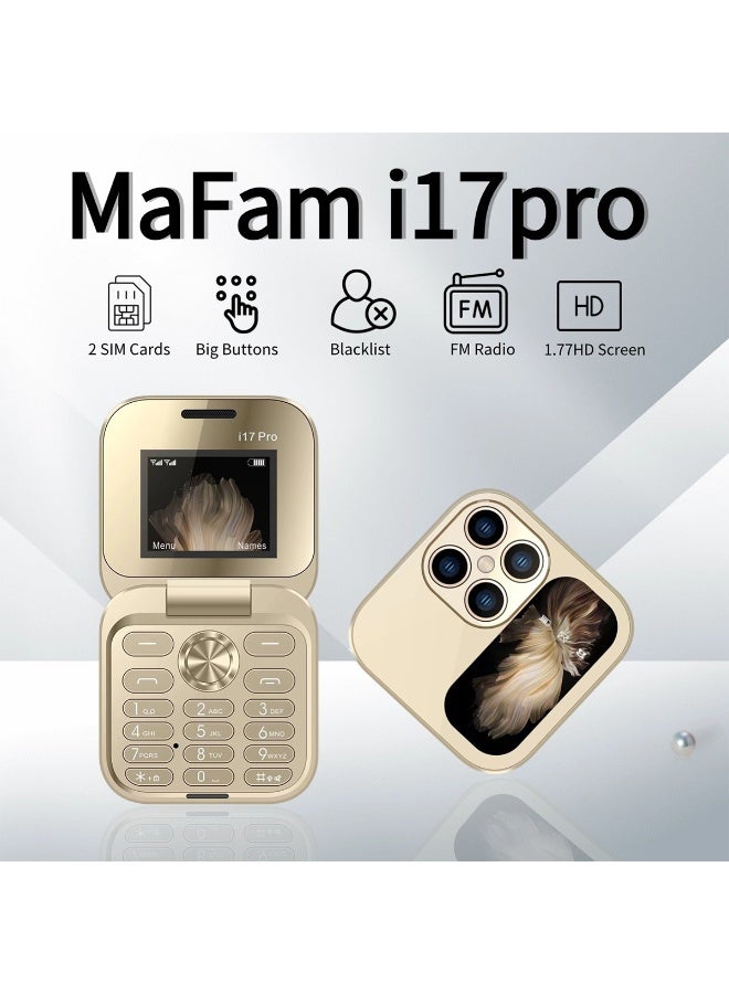 TAPIT 17pro Mini Flip Phon Keypad Non-smartphon Elderly Phon with Large Buttons, Dual SIM, FM Radio, Multilingual, Speed Dial, Blacklist, for Kids & Elderly (Golden Mini Flip Mobile Phone) - Image 3